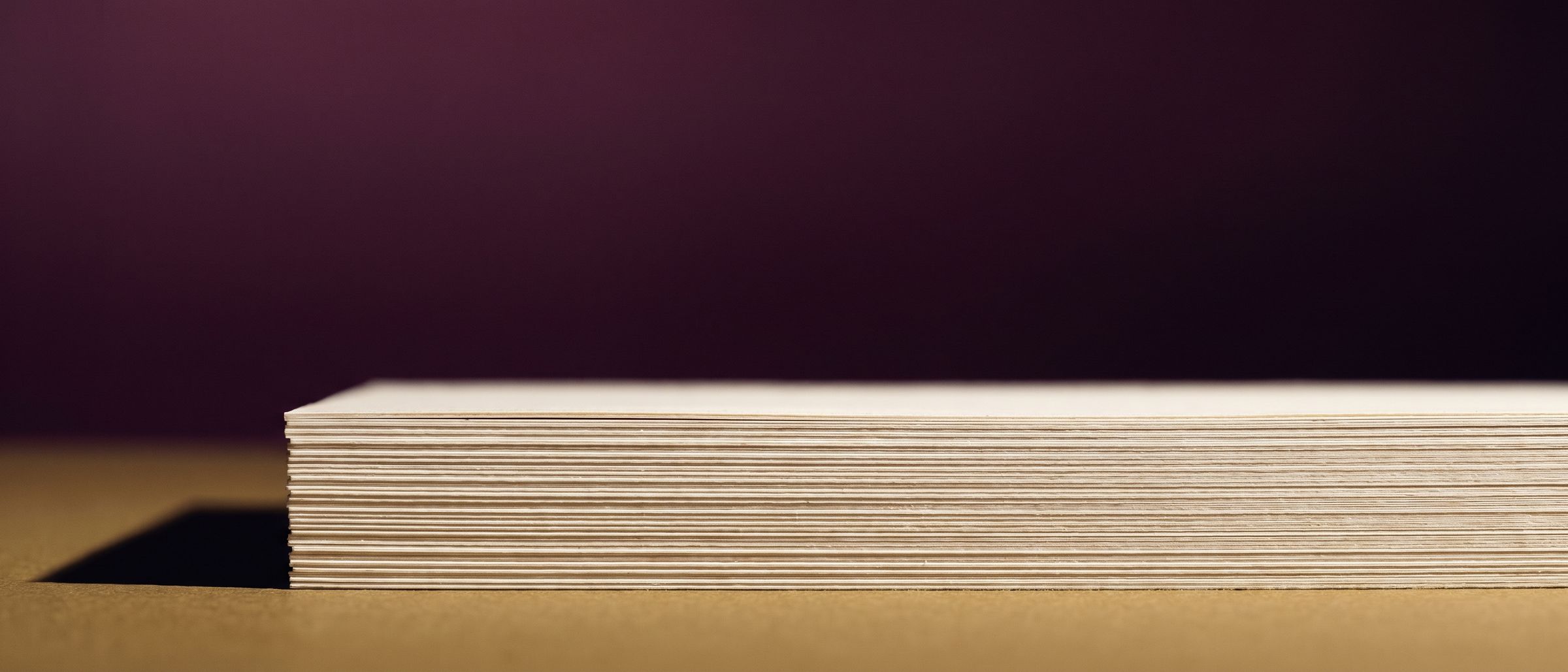 The cut edge of a stack of blank paper sheets.